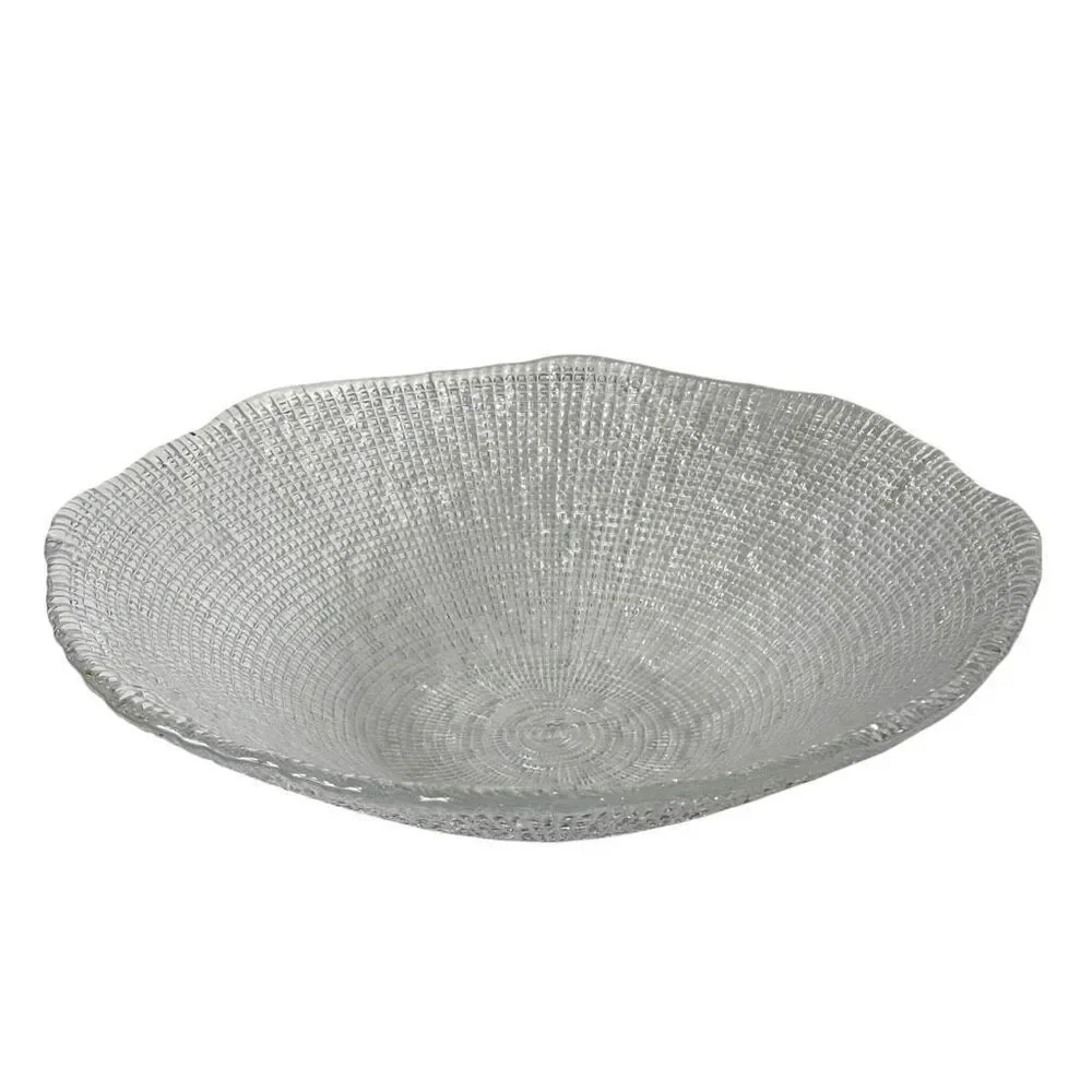 Clear Glass FRUIT BOWL - Textured Surface Light Reflecting - 13” Diameter -Decor